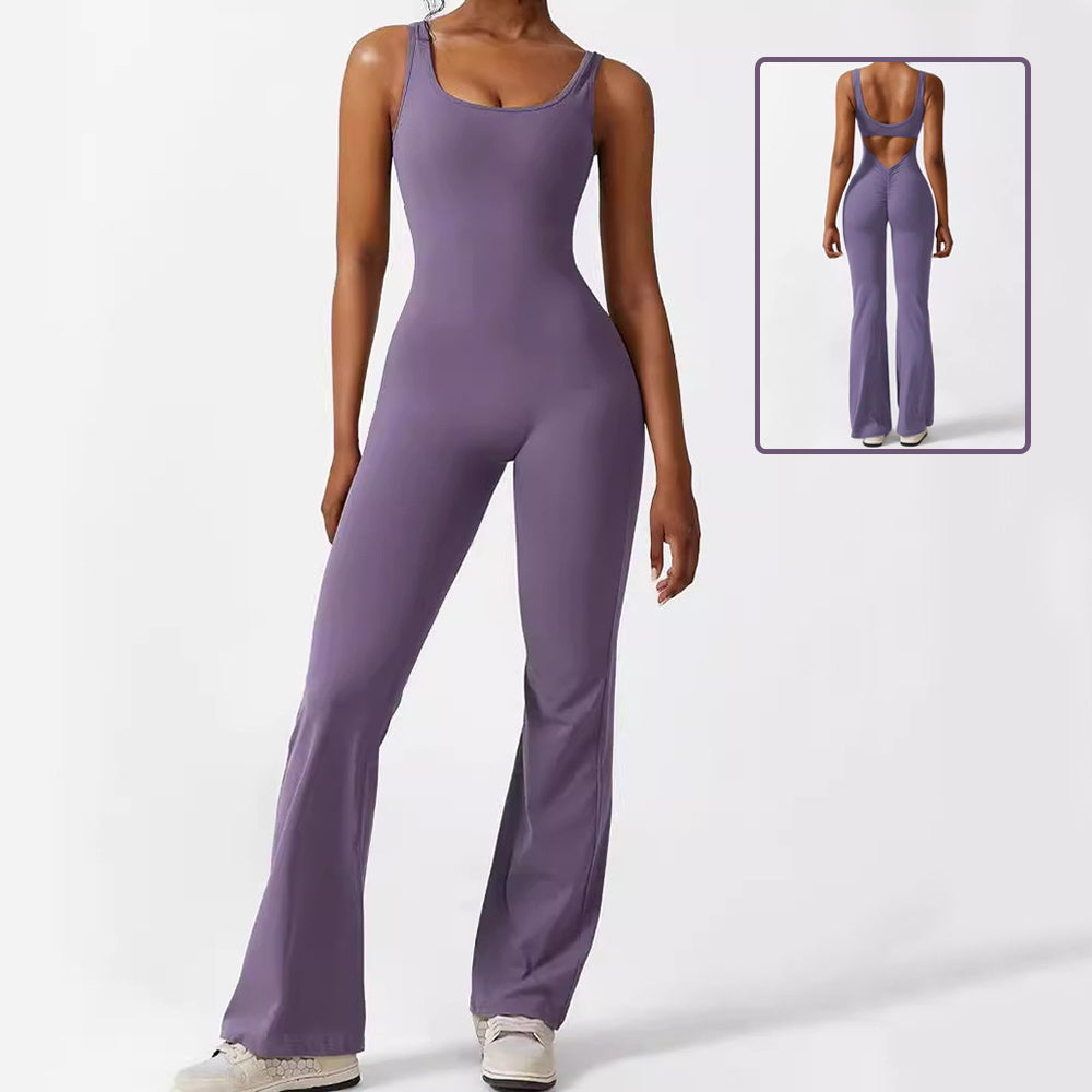 Damen Ärmellose Flare Jumpsuits Fitness Yoga Lange Hosen